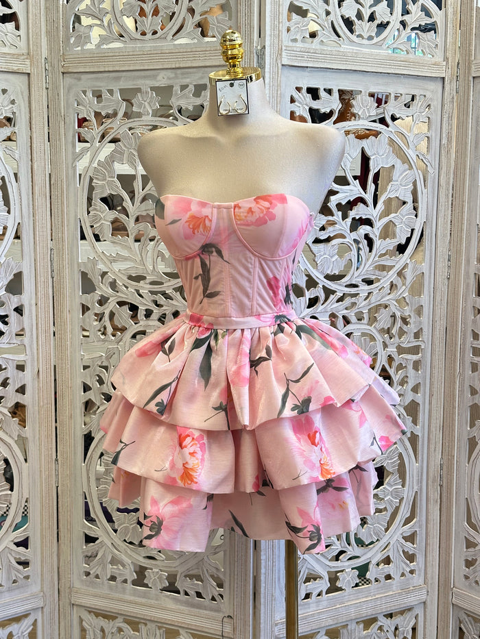 Pink Puff Floral Mini Dress-Stretchy, Estira
