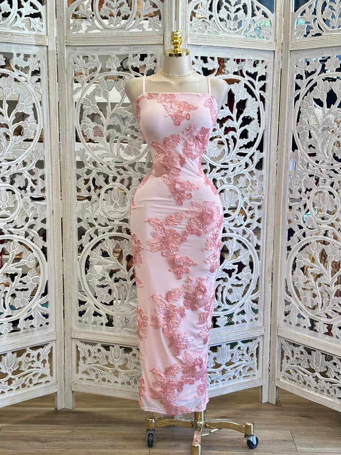 Pink String Floral Dress-Stretchy, Estira