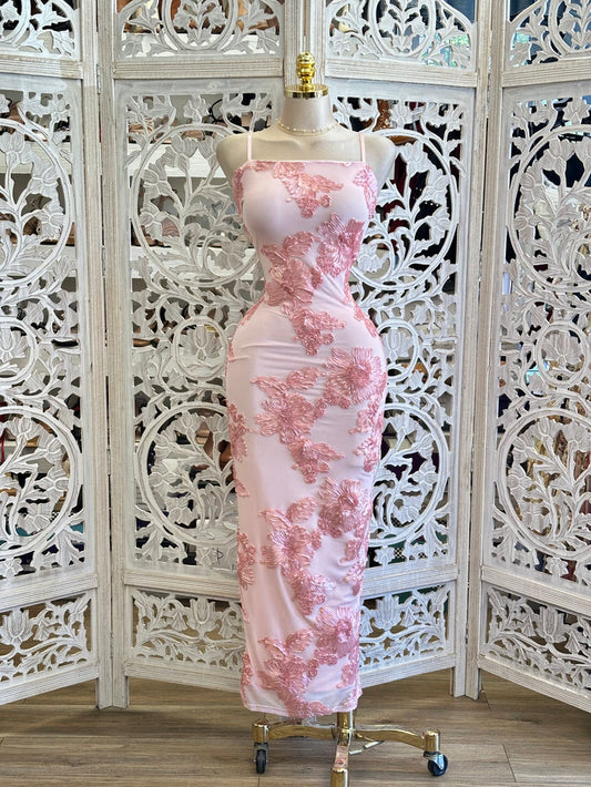 Pink String Floral Dress-Stretchy, Estira