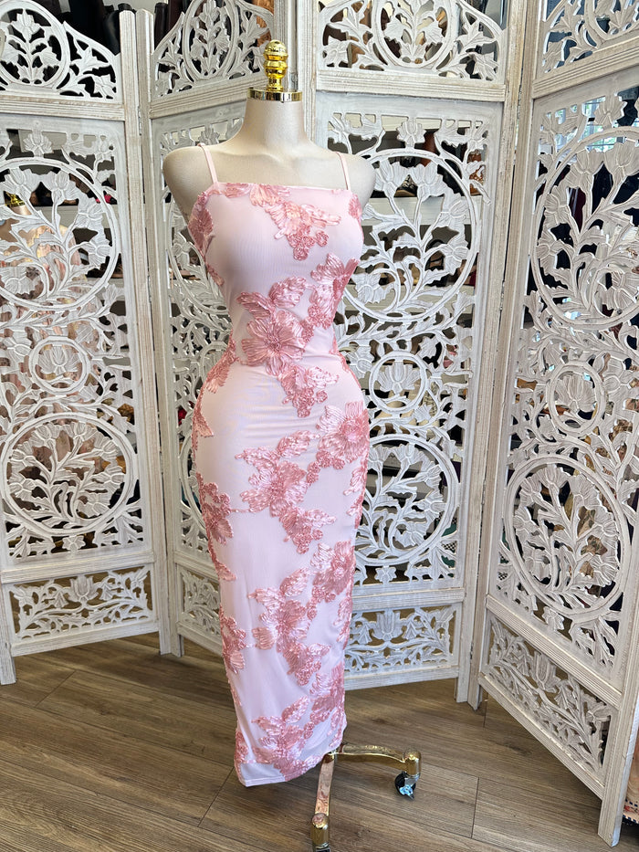 Pink String Floral Dress-Stretchy, Estira