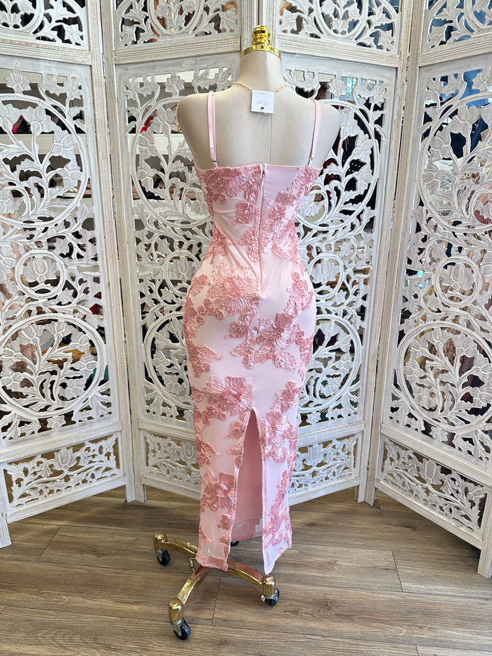 Pink String Floral Dress-Stretchy, Estira