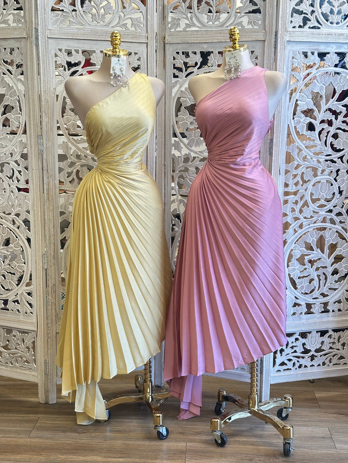 Pleated One Sleeve Dress- Not Stretchy, Not Estira