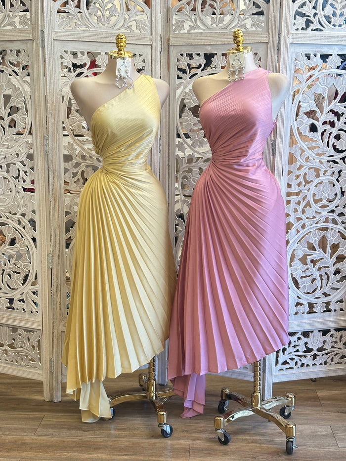 Pleated One Sleeve Dress- Not Stretchy, Not Estira