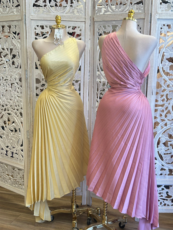 Pleated One Sleeve Dress- Not Stretchy, Not Estira