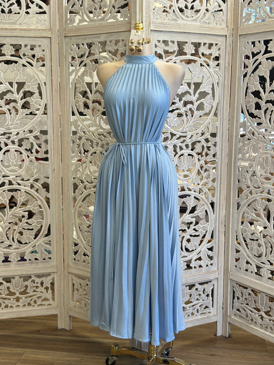 Pleated Sky Blue Dress -Stretchy, Estira
