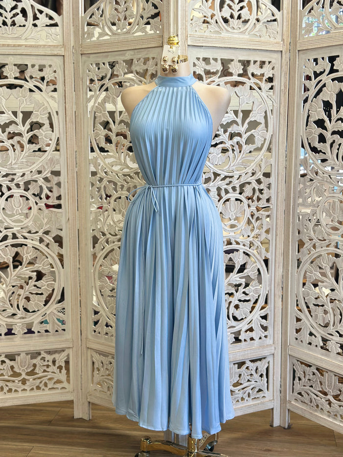Pleated Sky Blue Dress -Stretchy, Estira