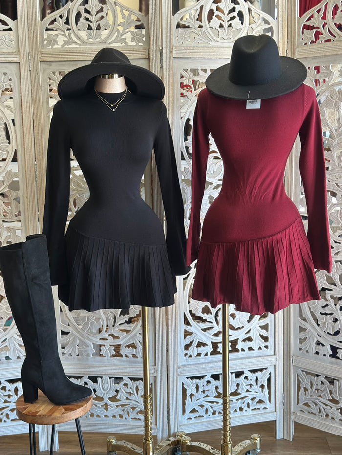 Pleated Sweater Mini  Dress- Stretchy,Estira