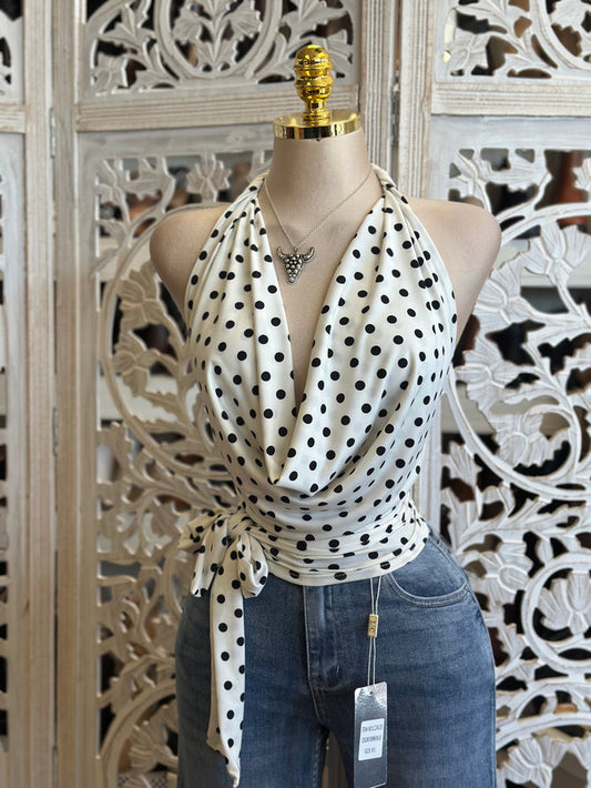 Polka Dot Cowl Neck Blouse- Estira, Stretchy