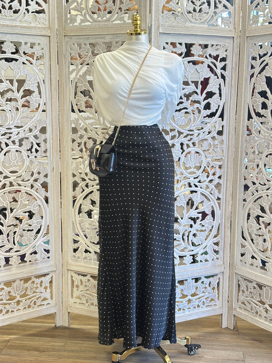 Polka Maxi Skirt-  Not Stretchy ,  No Estira