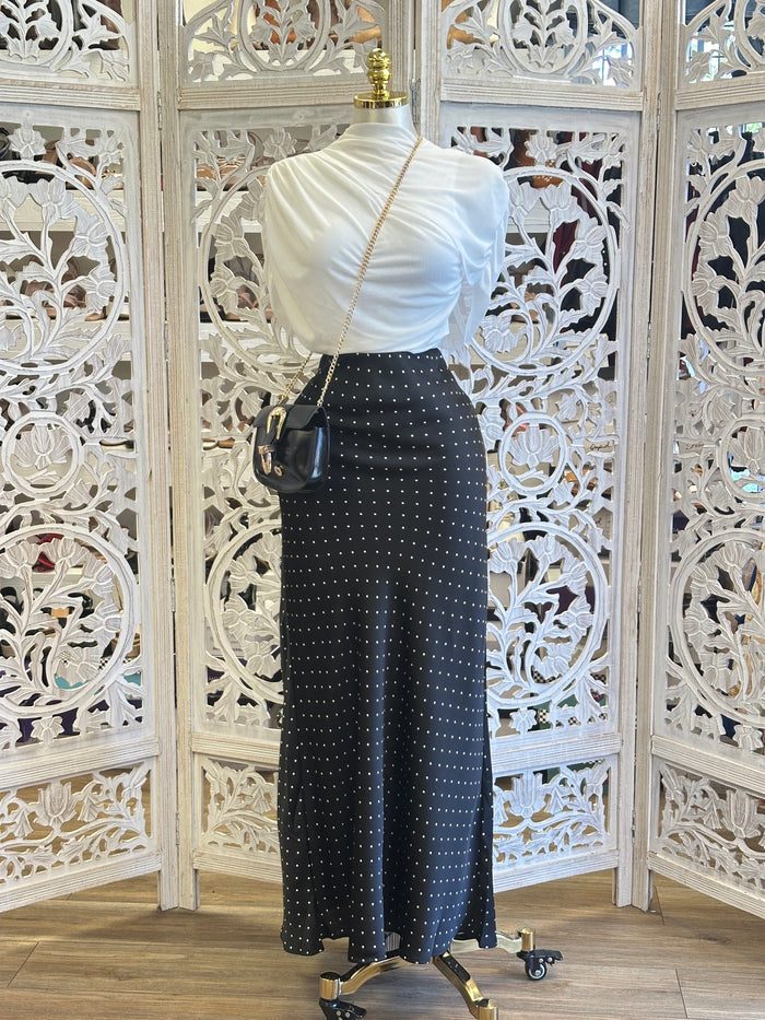 Polka Maxi Skirt-  Not Stretchy ,  No Estira