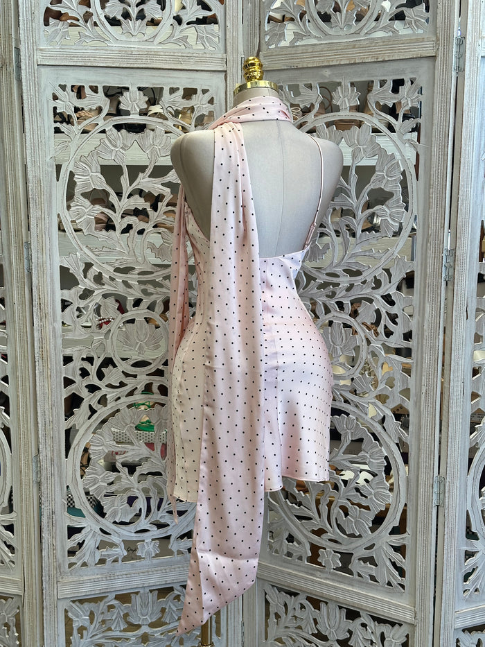 Polka Scarfed Mini Dress -Not Stretchy, No Estira