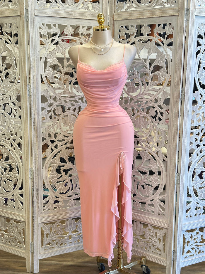 Pretty Pink Mesh Ruffle Dress-Stretchy, Estira