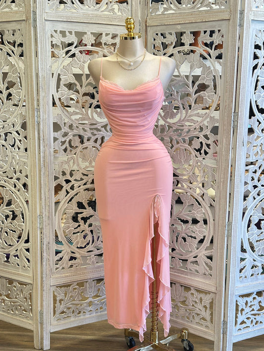 Pretty Pink Mesh Ruffle Dress-Stretchy, Estira