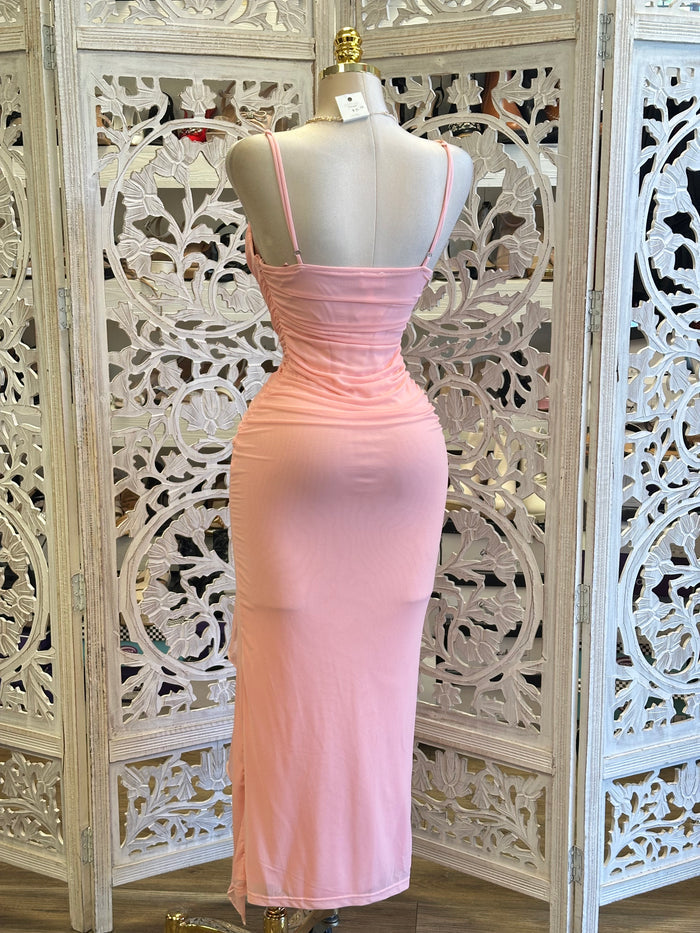 Pretty Pink Mesh Ruffle Dress-Stretchy, Estira