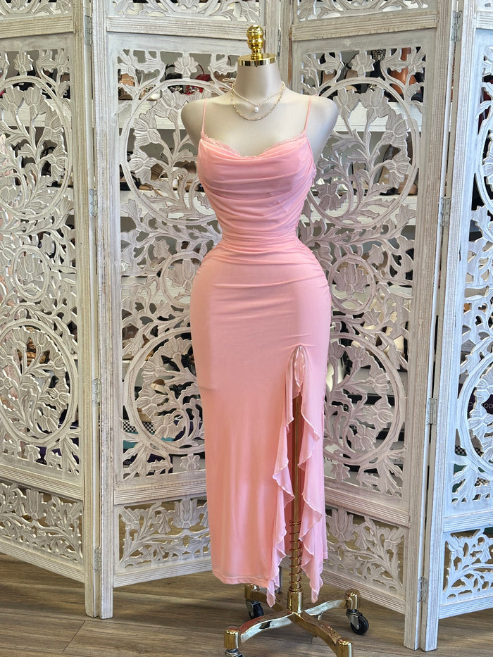 Pretty Pink Mesh Ruffle Dress-Stretchy, Estira