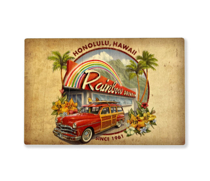 Rainbow Drive Inn Wooden Postcard