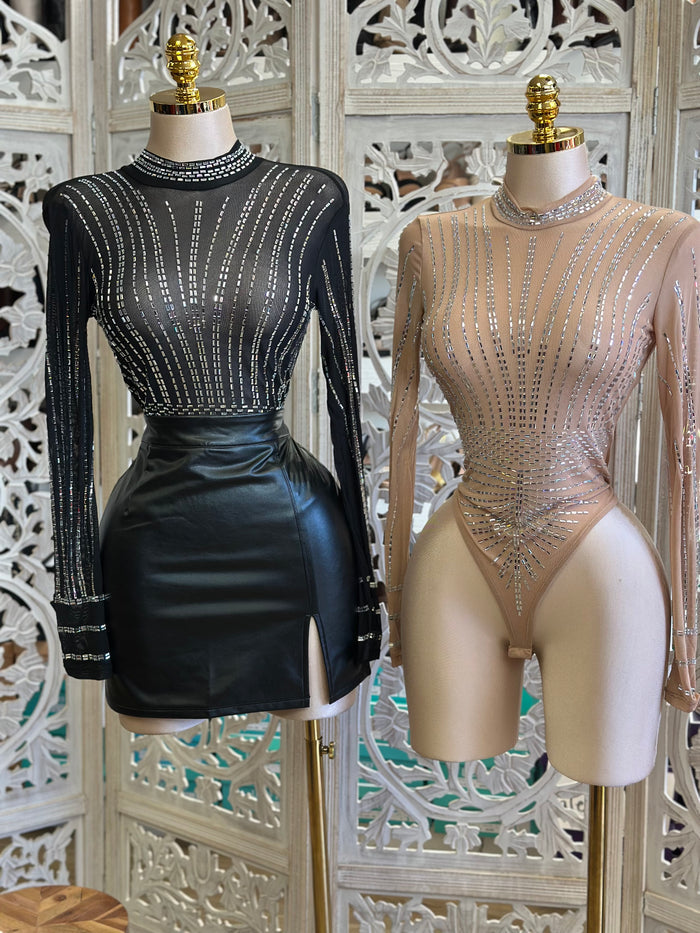 Rectangle Rhinestone Bodysuit- Estira, Stretchyn
