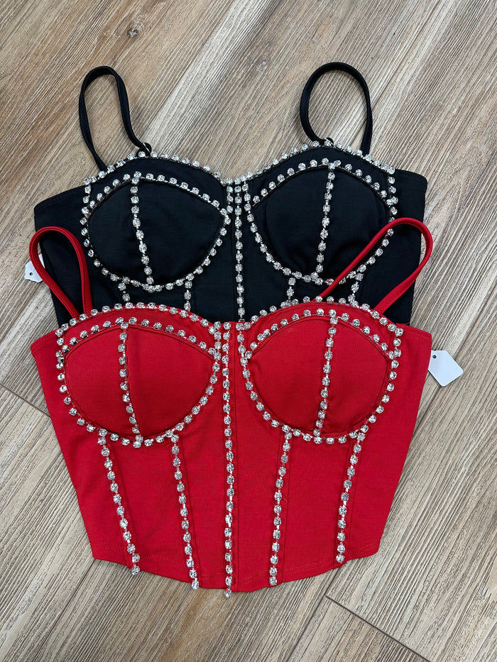 Red Bedazzled Crop Top