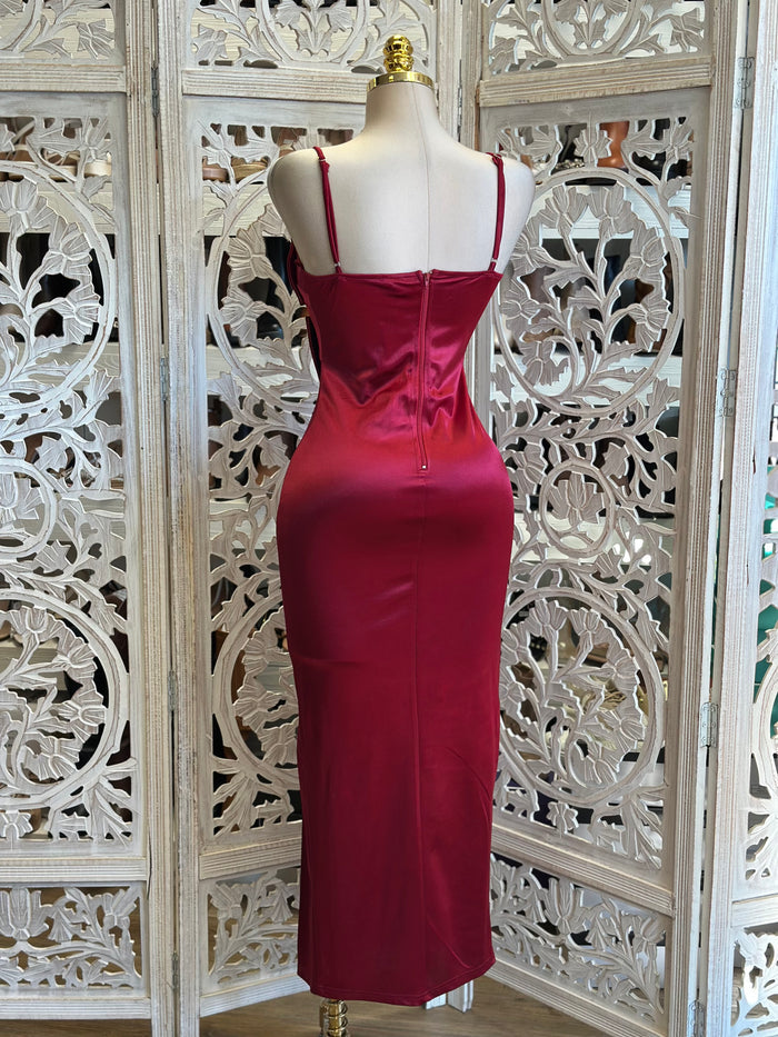 Rhinestone Bow Carmine Dress- Stretchy,Estira