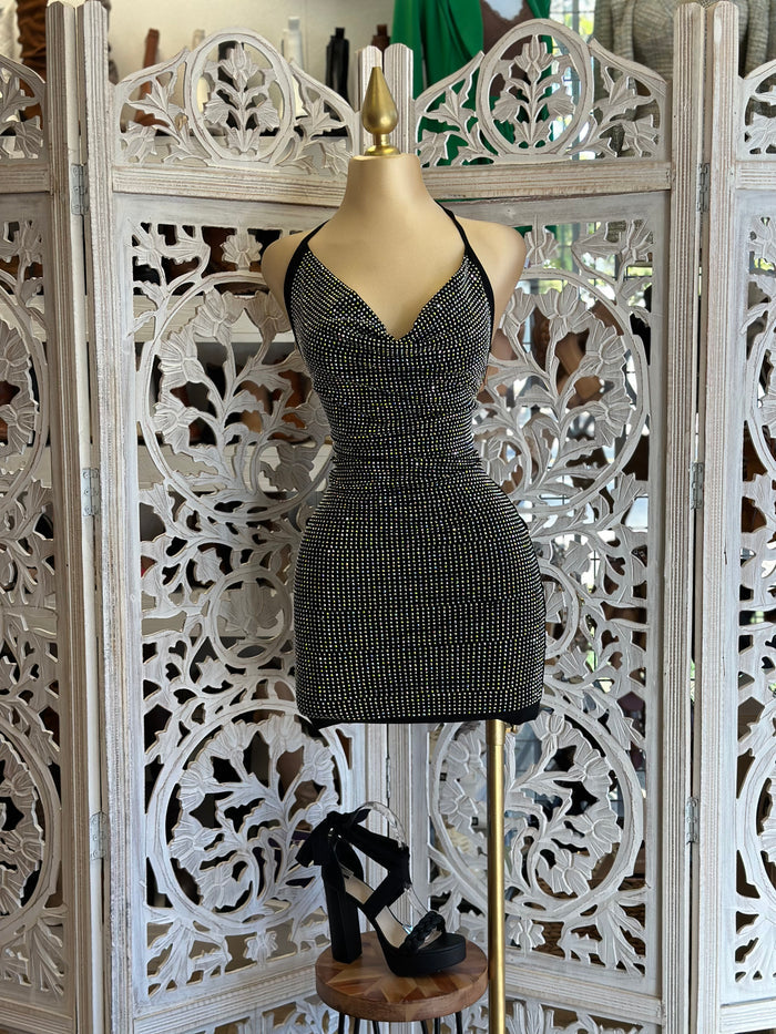 Rhinestone Cowl Mini Dress