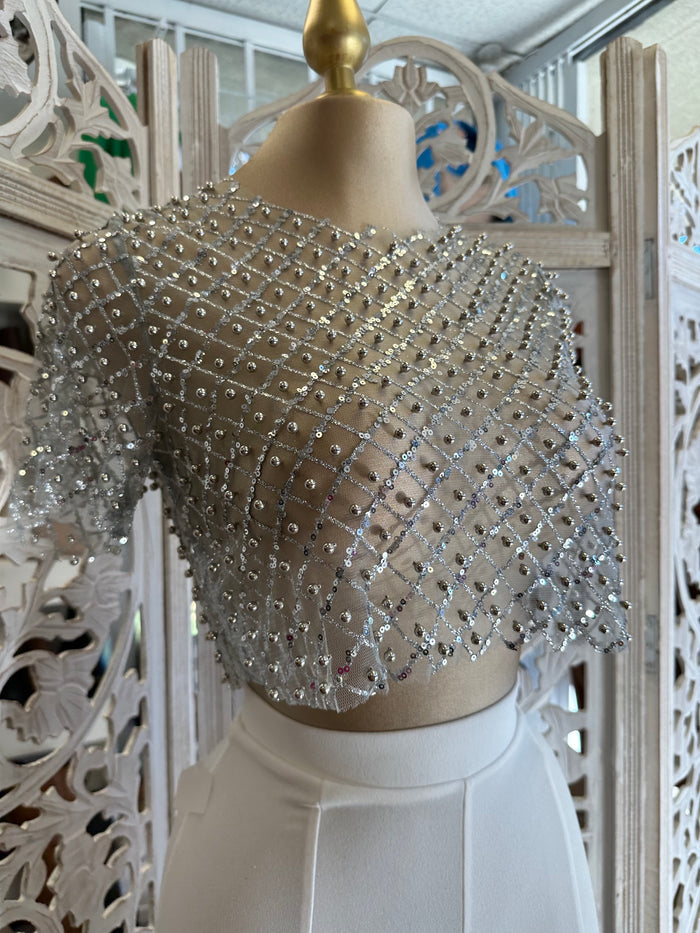 Rhinestone Silver Mesh Top