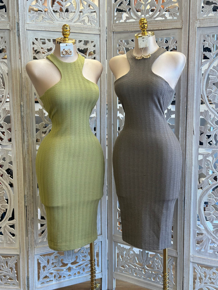 Ribbed Patterned Bodycon Dress- Estira Poco , Slightly Stretchy