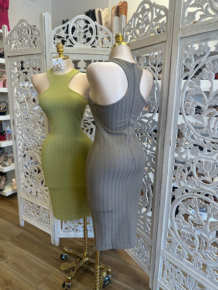 Ribbed Patterned Bodycon Dress- Estira Poco , Slightly Stretchy