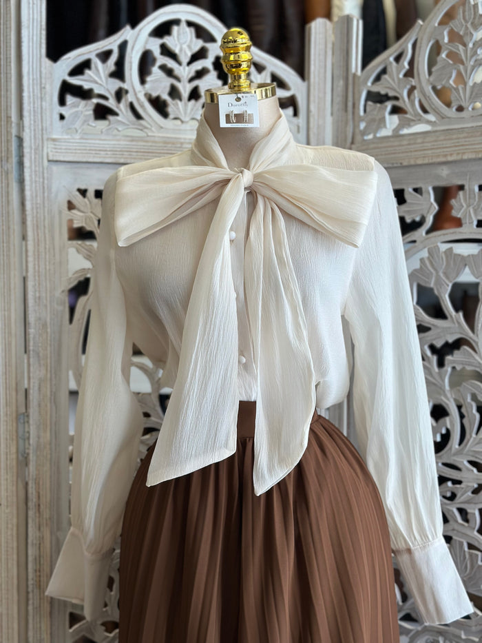 Ribbon Preppy Blouse- Estira, Stretchy