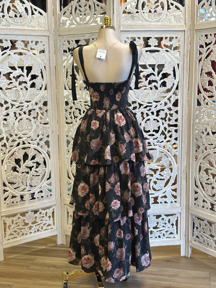 Ribbon Strap Blush Floral Dress -Stretchy,Estira