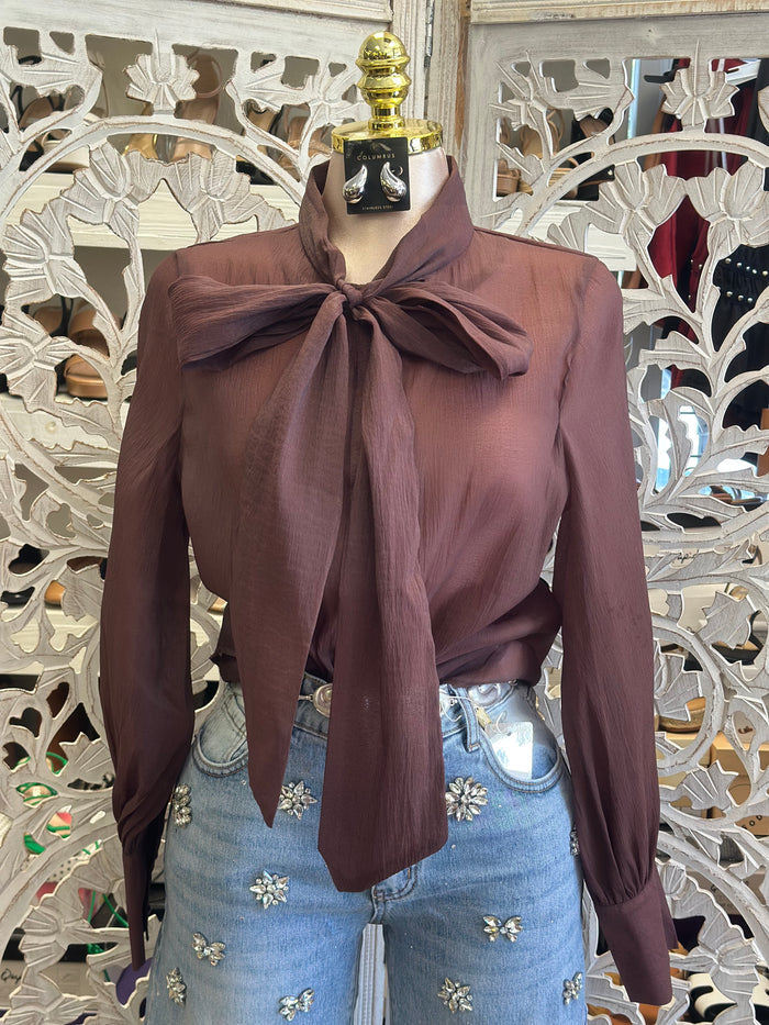Ribbon Tue Button Up Blouse