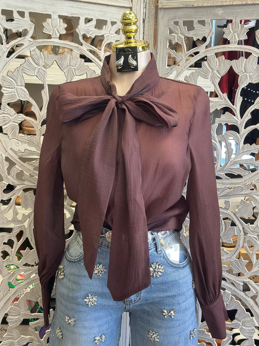 Ribbon Tue Button Up Blouse