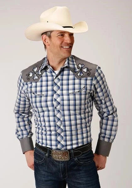 Roper 01018 Royal Plaid (Blue) - Men's Western Shirt