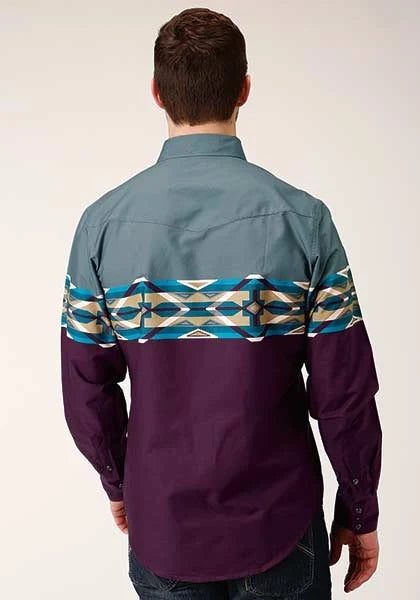 Roper 1412 Tile Aztec Border (Wine) - Men's Western Shirt
