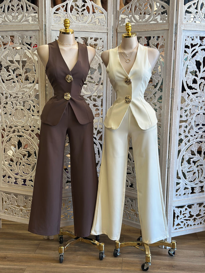 Rose Brass Vest Set- Estira Poco , Slightly Stretchy