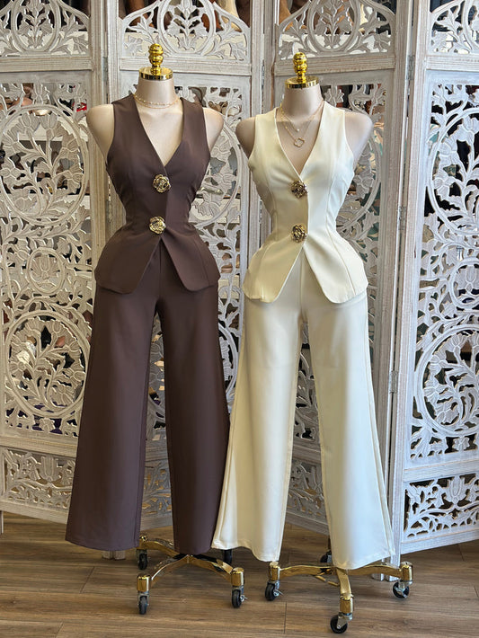 Rose Brass Vest Set- Estira Poco , Slightly Stretchy