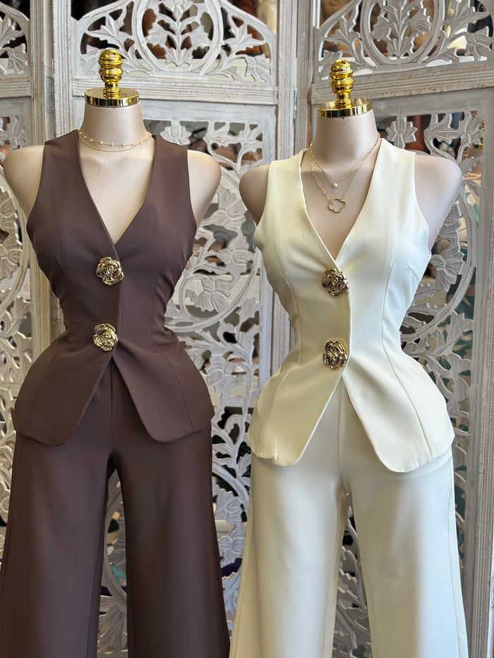 Rose Brass Vest Set- Estira Poco , Slightly Stretchy