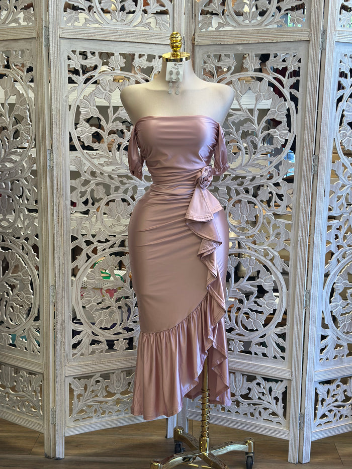 Rose Gold Cocktail Dress- Estira, Stretchy