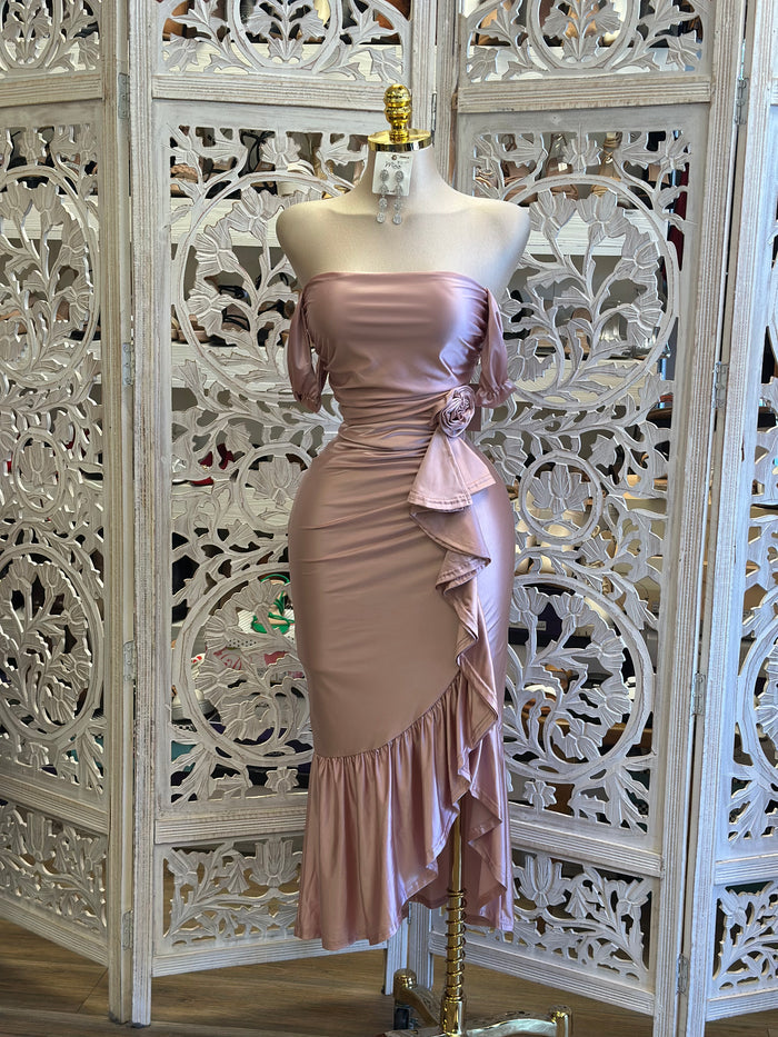 Rose Gold Cocktail Dress- Estira, Stretchy