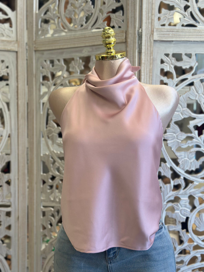 Rose Gold Halter Backless Blouse