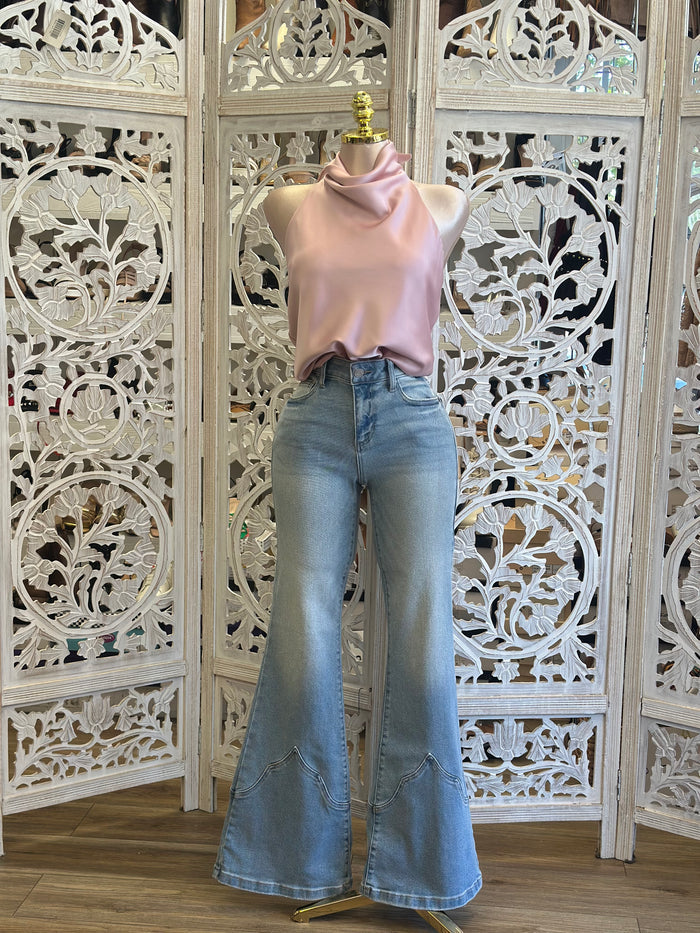 Rose Gold Halter Backless Blouse