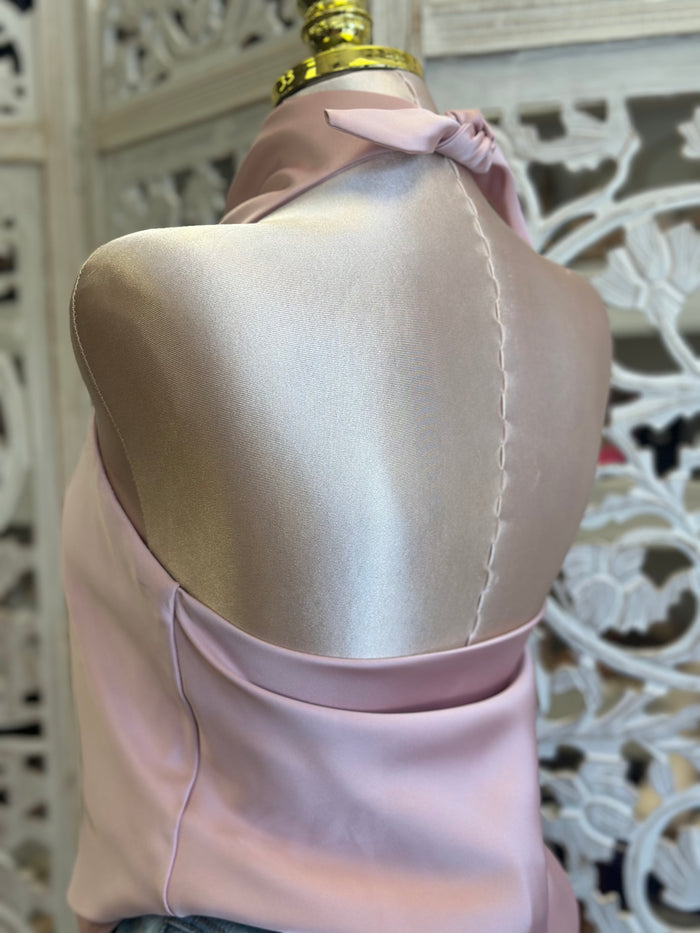 Rose Gold Halter Backless Blouse