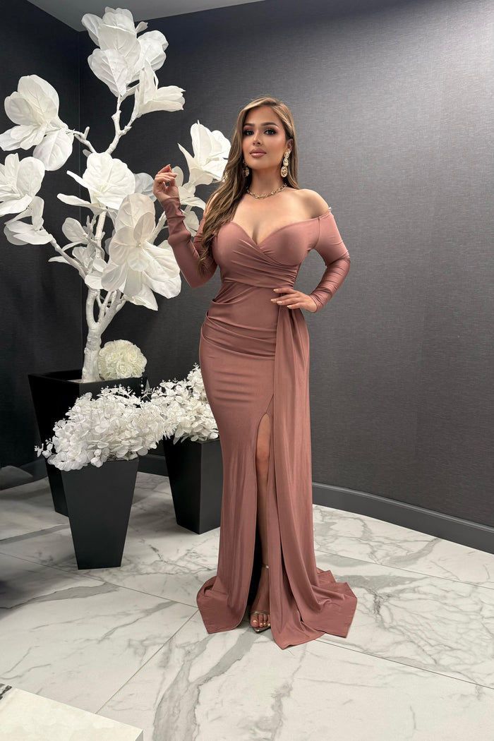 Rose Gold Long Sleeve Dress- Stretchy, Estira