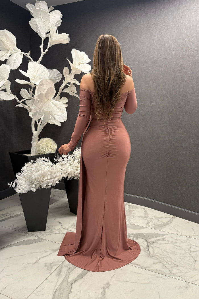 Rose Gold Long Sleeve Dress- Stretchy, Estira