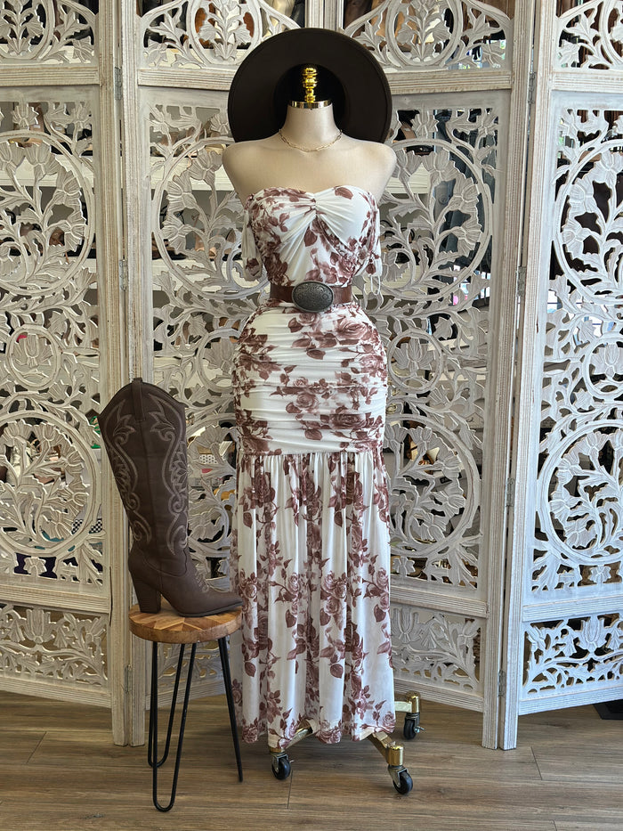 Rose Printed Maxi Dress- Stretchy, Estira