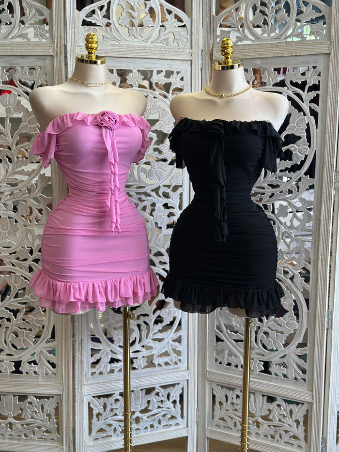 Rose Ruffle Mini Dress - Estira, Stretchy