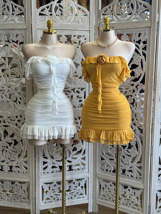Rose Ruffle Mini Dress - Estira, Stretchy