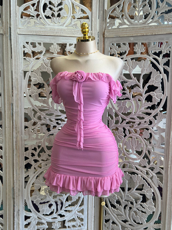 Rose Ruffle Mini Dress - Estira, Stretchy