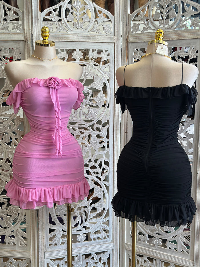 Rose Ruffle Mini Dress - Estira, Stretchy