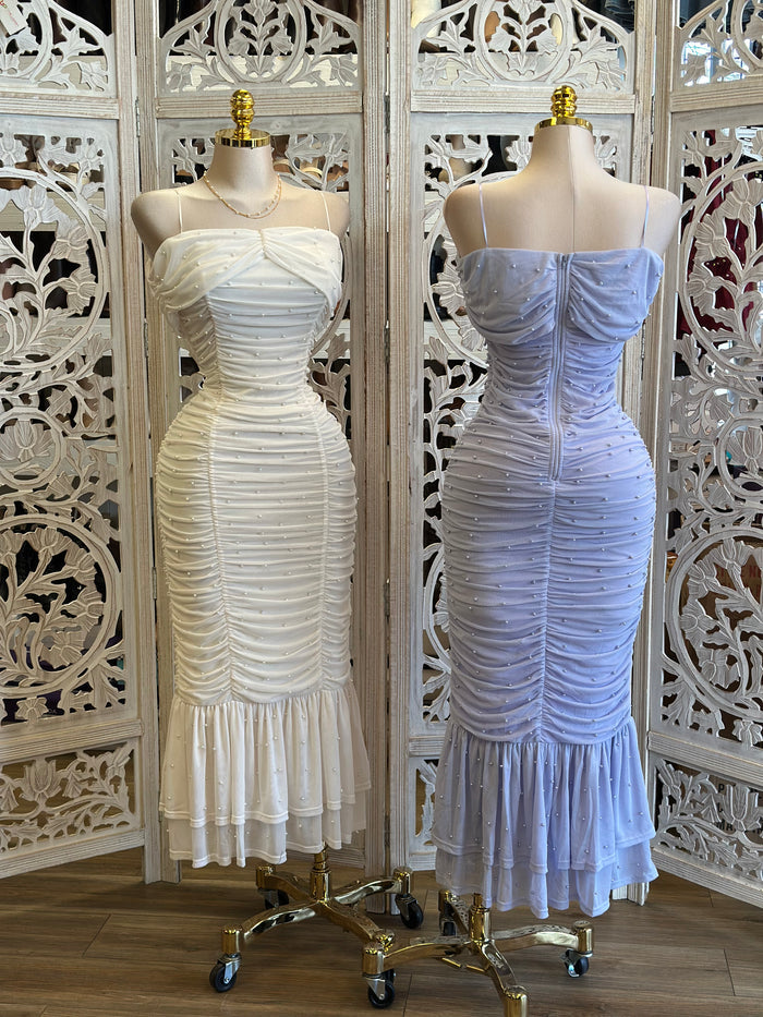 Ruched Embellished Midi Dress- Stretchy, Estira
