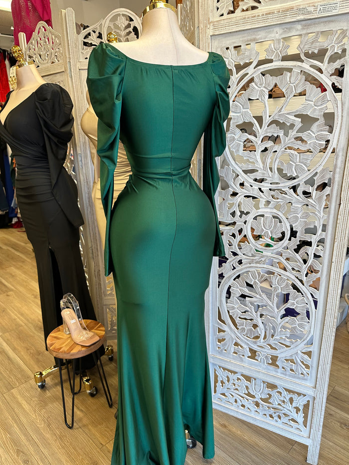 Ruched Long Sleeve Wrapped Gown- Stretchy,Estira